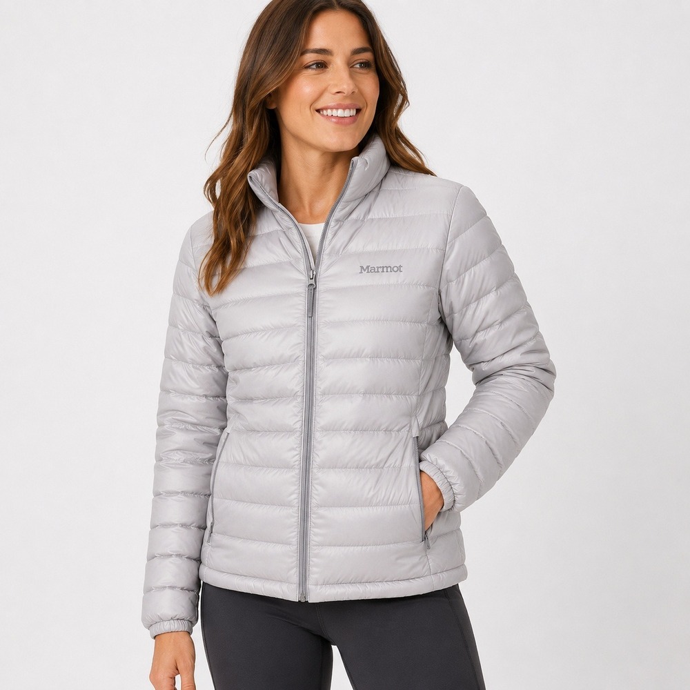 Marmot 700 Fill Down Puffer Jacket  Silver Grey Full Zip Women's Medium